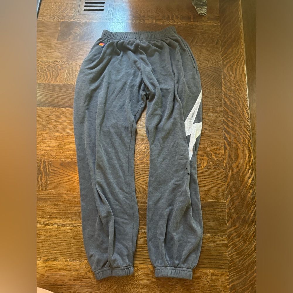 Aviator nation charcoal colored white lightening bolt sweatpants